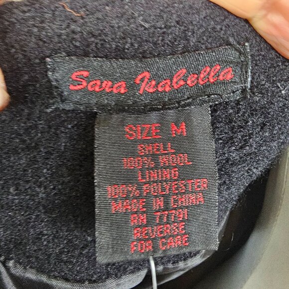Sara Isabella Black Open Wool Jacket Sz M Colorful Embroidered Artsy Teacher - Picture 9 of 11